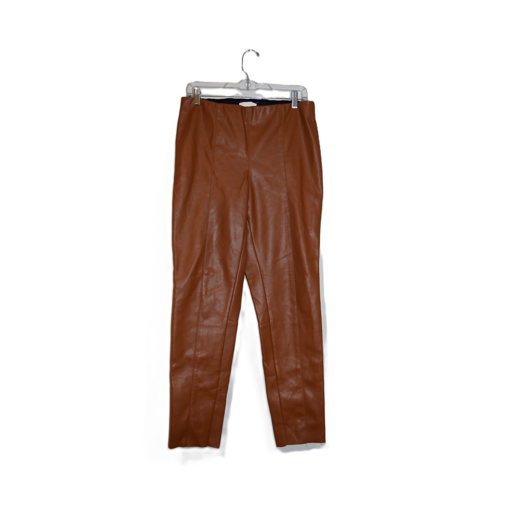 H&M Women Brown Faux Leather Stretch Pants Elastic Waist Trousers Size‎ 12